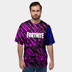 Футболка оверсайз мужская Фортнайт полосы неоновые, цвет: 3D-принт — фото 2