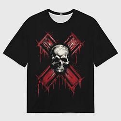 Мужская футболка оверсайз Череп красный крест