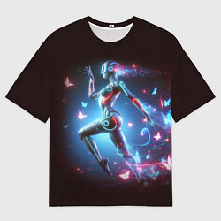 Мужская футболка оверсайз Cyber girl and butterflies - neon glow fantasy