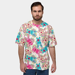Футболка оверсайз мужская Зайчики цветной паттерн, цвет: 3D-принт — фото 2