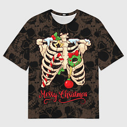Мужская футболка оверсайз Merry Christmas - skeleton