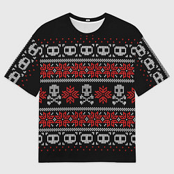 Мужская футболка оверсайз Черный свитер с черепами