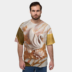 Футболка оверсайз мужская Фарфоровый лебедь и лотос на розовом мраморе, цвет: 3D-принт — фото 2