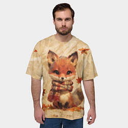 Футболка оверсайз мужская Осенний лисёнок в шарфе, цвет: 3D-принт — фото 2