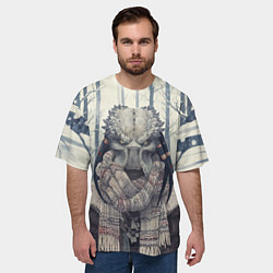 Футболка оверсайз мужская Хищник в зимнем лесу, цвет: 3D-принт — фото 2