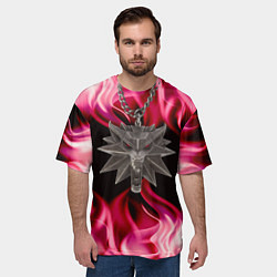 Футболка оверсайз мужская Ведьмак медальён в огне, цвет: 3D-принт — фото 2