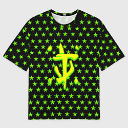 Футболка оверсайз мужская DOOM кислотное лого звёзды, цвет: 3D-принт