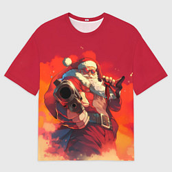 Футболка оверсайз мужская Дед Мороз с пистолетом, цвет: 3D-принт