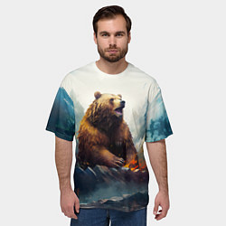 Футболка оверсайз мужская Агрессивный бурый медведь, цвет: 3D-принт — фото 2