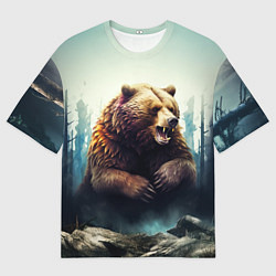 Мужская футболка оверсайз Агрессивный бурый медведь