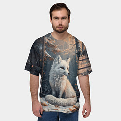 Футболка оверсайз мужская Белая лиса в сумерках, цвет: 3D-принт — фото 2