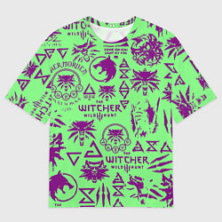 Футболка оверсайз мужская Ведьмак паттерн логотипы, цвет: 3D-принт