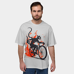 Футболка оверсайз мужская Чёрный демонический кот на велосипеде, цвет: 3D-принт — фото 2
