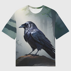 Футболка оверсайз мужская Черный ворон в лесу, цвет: 3D-принт