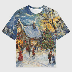 Мужская футболка оверсайз Новогодние каникулы картина маслом
