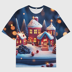 Мужская футболка оверсайз Объемный новогодний городок