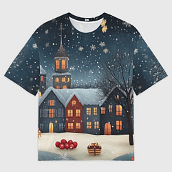 Мужская футболка оверсайз Ночной новогодний город