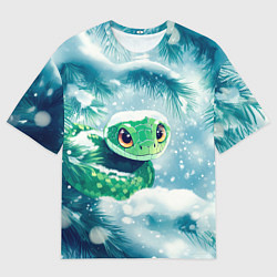 Мужская футболка оверсайз Милая змейка на елочке