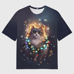 Футболка оверсайз мужская Уютный котик - Новый год, цвет: 3D-принт