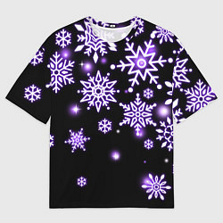Футболка оверсайз мужская Снежинки в неоне, цвет: 3D-принт