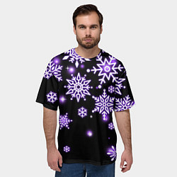 Футболка оверсайз мужская Снежинки в неоне, цвет: 3D-принт — фото 2