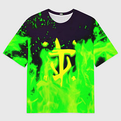 Футболка оверсайз мужская Doom кислотный огонь лого, цвет: 3D-принт