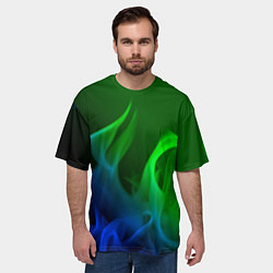 Футболка оверсайз мужская Столкновение огней синий и зелёный, цвет: 3D-принт — фото 2