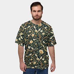 Футболка оверсайз мужская Узор с птицами зеленый, цвет: 3D-принт — фото 2