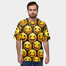 Футболка оверсайз мужская Смайлы краской с потеками, цвет: 3D-принт — фото 2