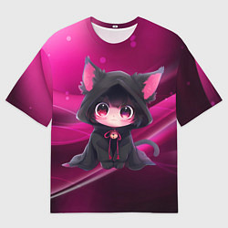 Мужская футболка оверсайз Куроми - милый котёнок в капюшоне