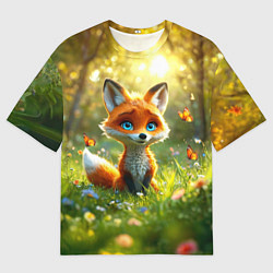 Футболка оверсайз мужская Рыжая лисичка и бабочки, цвет: 3D-принт
