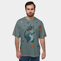 Футболка оверсайз мужская Смешной динозавр и звезды, цвет: 3D-принт — фото 2