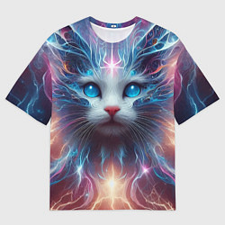 Футболка оверсайз мужская Fantastic blue-eyed neon kitten, цвет: 3D-принт