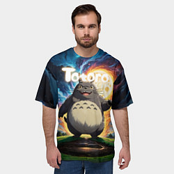 Футболка оверсайз мужская Тоторо на фоне огненной луны, цвет: 3D-принт — фото 2
