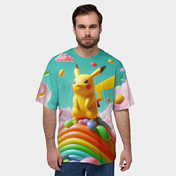Футболка оверсайз мужская Пикачу на сладкой планете - нейроарт, цвет: 3D-принт — фото 2