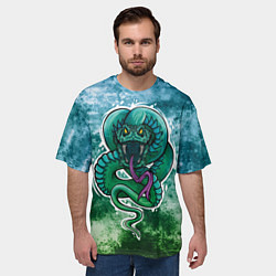 Футболка оверсайз мужская Агрессивная зеленая змея на абстрактном фоне, цвет: 3D-принт — фото 2