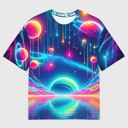 Футболка оверсайз мужская Неоновый космос - нейроарт фантазия, цвет: 3D-принт
