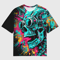 Футболка оверсайз мужская Cyber skull sketch - color blots, цвет: 3D-принт