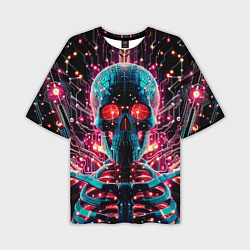 Мужская футболка оверсайз Neon cyber skull - ai art fantasy