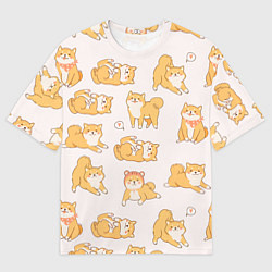 Футболка оверсайз мужская Паттерн сиба ину, цвет: 3D-принт