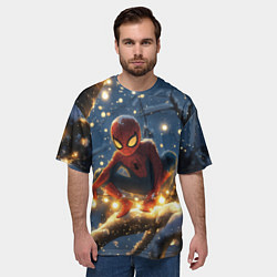 Футболка оверсайз мужская Человек-паук на новогодней елке, цвет: 3D-принт — фото 2