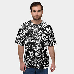 Футболка оверсайз мужская Лев и орел в виде узоров, цвет: 3D-принт — фото 2