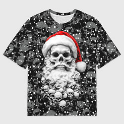Мужская футболка оверсайз Санта Клаус борода с черепами