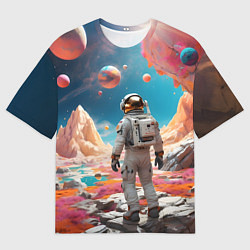 Футболка оверсайз мужская Космонавт на розовой планете, цвет: 3D-принт