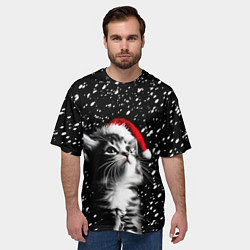 Футболка оверсайз мужская Милый котенок - первый снег, цвет: 3D-принт — фото 2