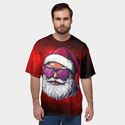 Футболка оверсайз мужская Санта в очках сердечках, цвет: 3D-принт — фото 2