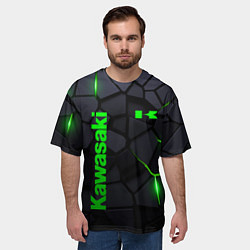 Футболка оверсайз мужская Kawasaki - плиты с эффектом свечения, цвет: 3D-принт — фото 2