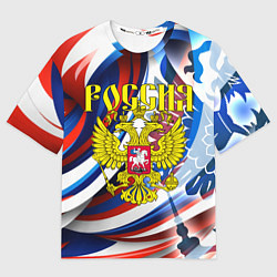 Футболка оверсайз мужская Герб России на фоне цветов флага, цвет: 3D-принт