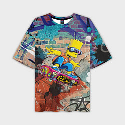 Мужская футболка оверсайз Bart Simpson on a skateboard - graffiti