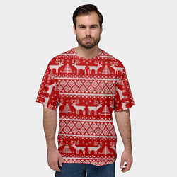Футболка оверсайз мужская Вязаный новогодний орнамент с оленями и ёлками, цвет: 3D-принт — фото 2